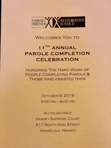 October 9, 2019 – HFRJ Parolee Celebration, Honolulu, Hawai'i